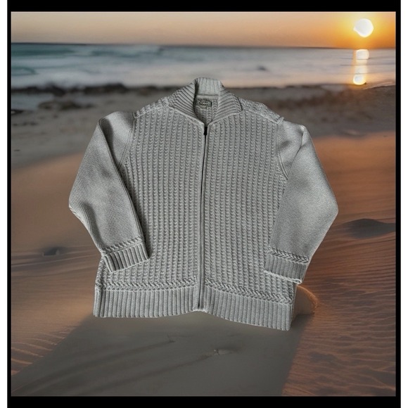 Tommy Bahama Cotton- Heavy Cable Knit Sweater Cream White Women's Sz L Full Zip - Picture 11 of 13